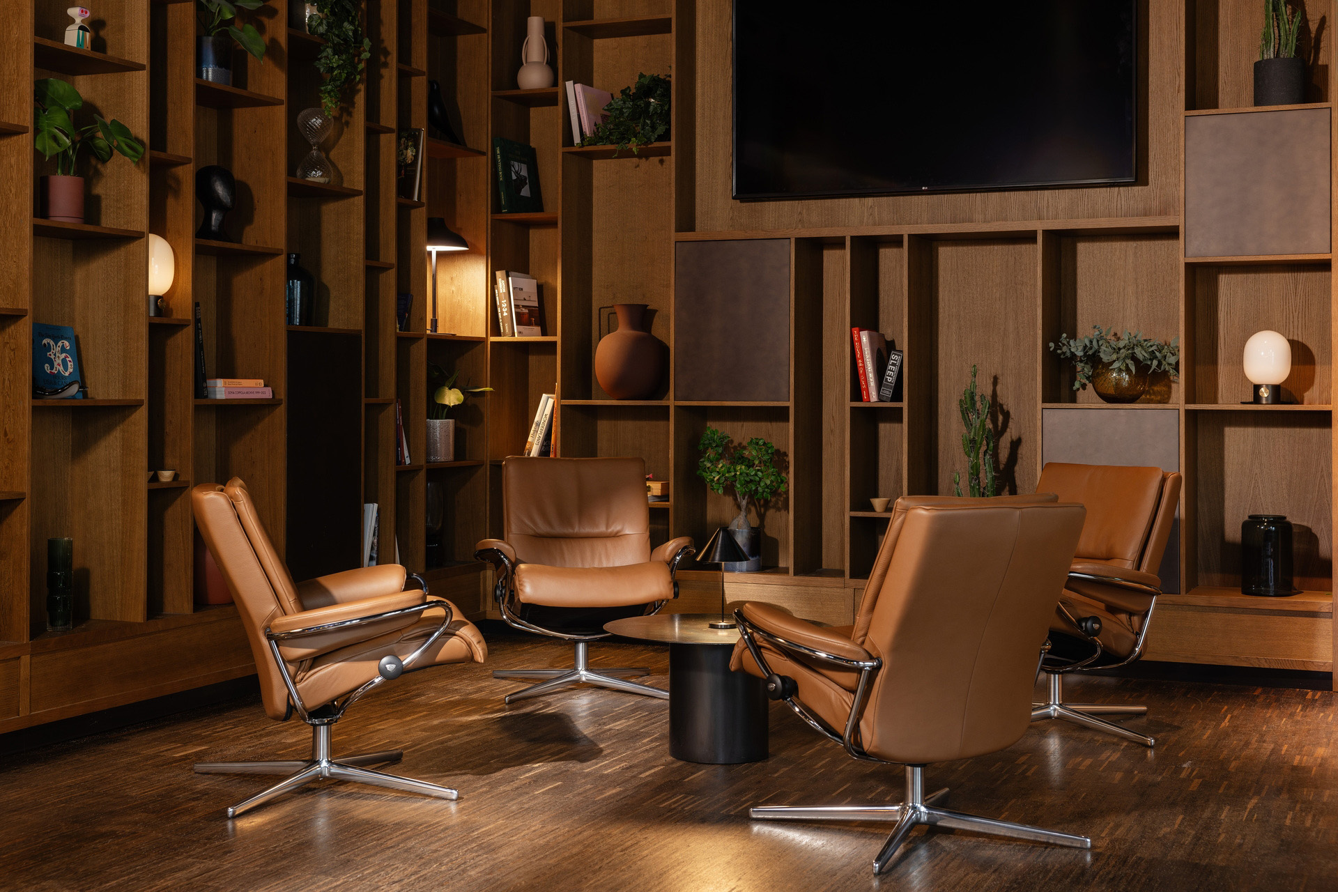 Stressless low back recliners in lounge area